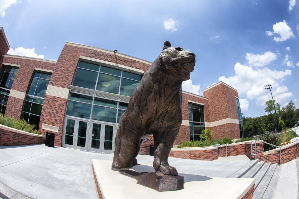 Doane Tiger statue on campus